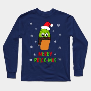 Merry Prick Mas - Cute Cactus With Christmas Scarf Long Sleeve T-Shirt